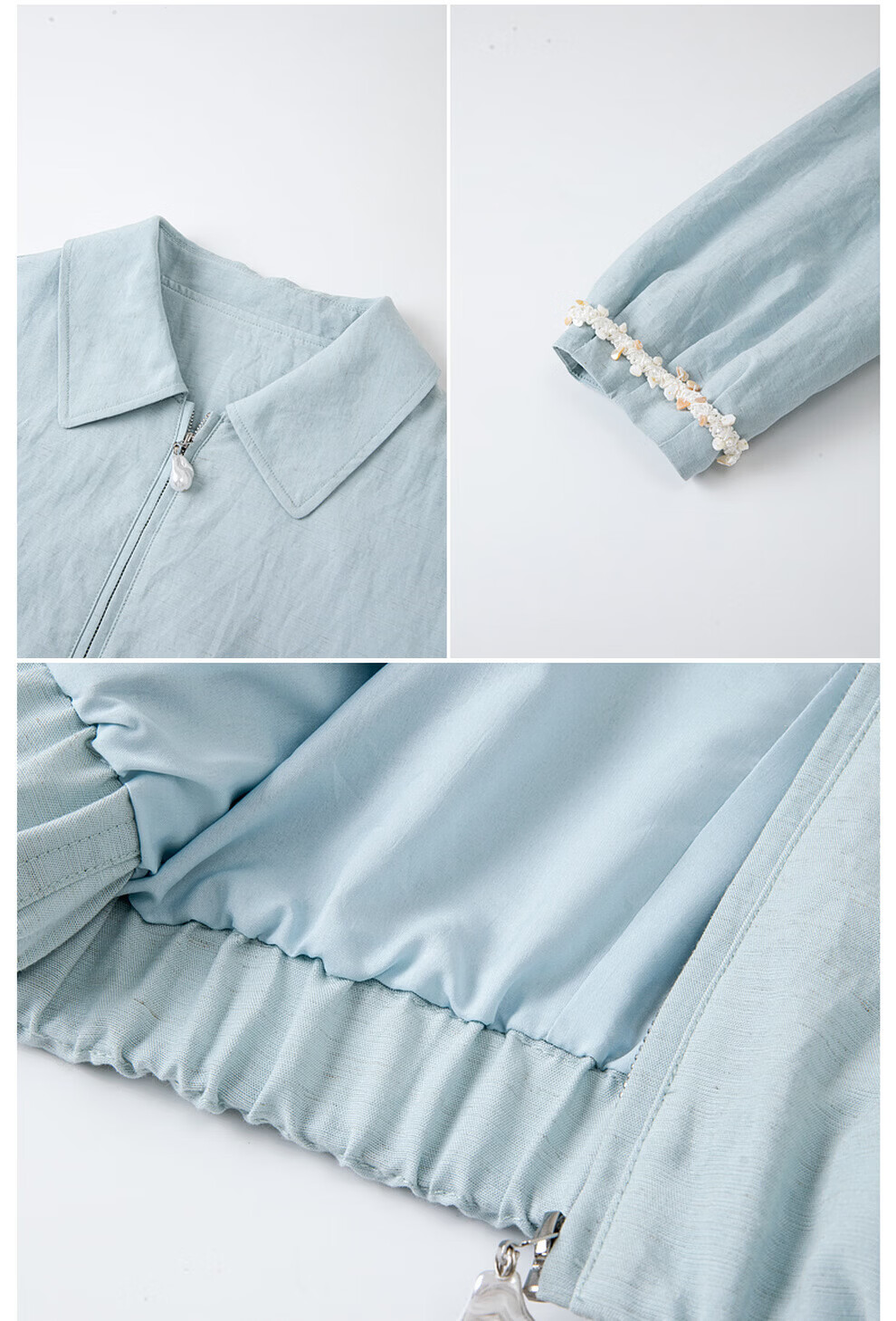 Vimly Baen Style Short Jacket for Women, Spring And Autumn New Arrival, Lyocell Fabric, Petite Versatile Lapel Coat, Water Blue, Size S 5